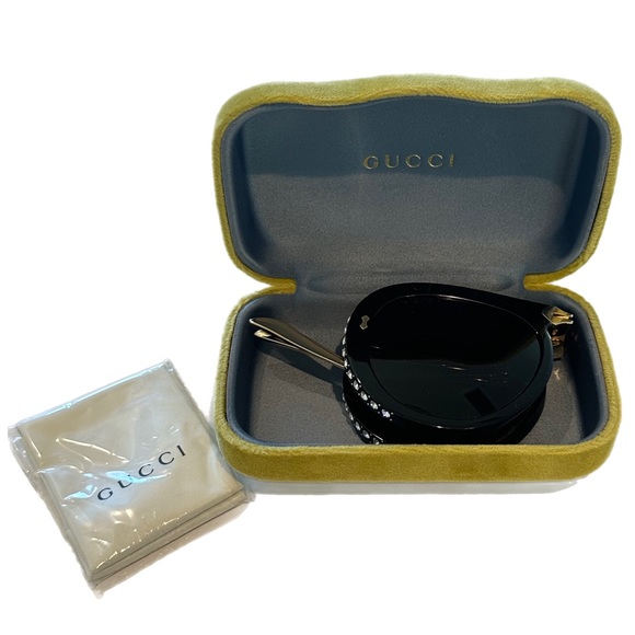 Gucci Black Crystal Studded / Grey Foldable Pilot Aviator Sunglasses - Picture 9 of 9